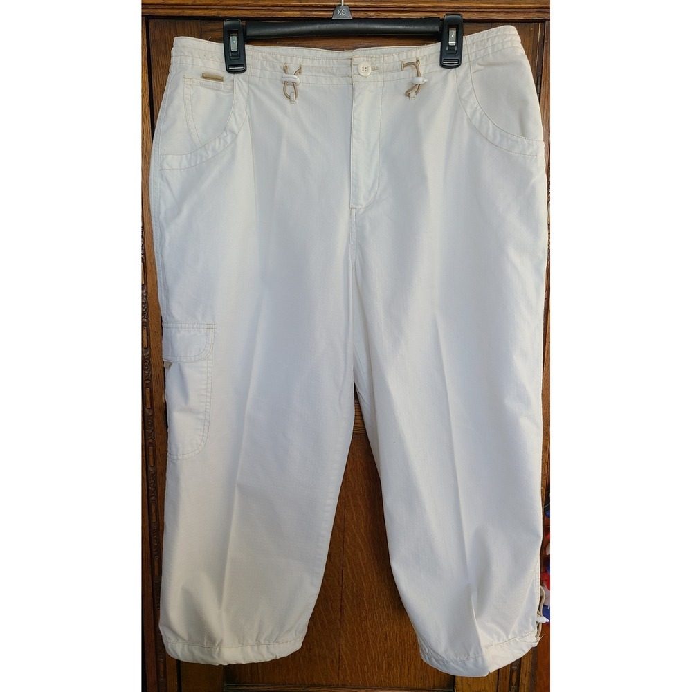 Cato Womens White Ripstop Cotton Cargo Capri Pants Size 16 Cropped Trousers